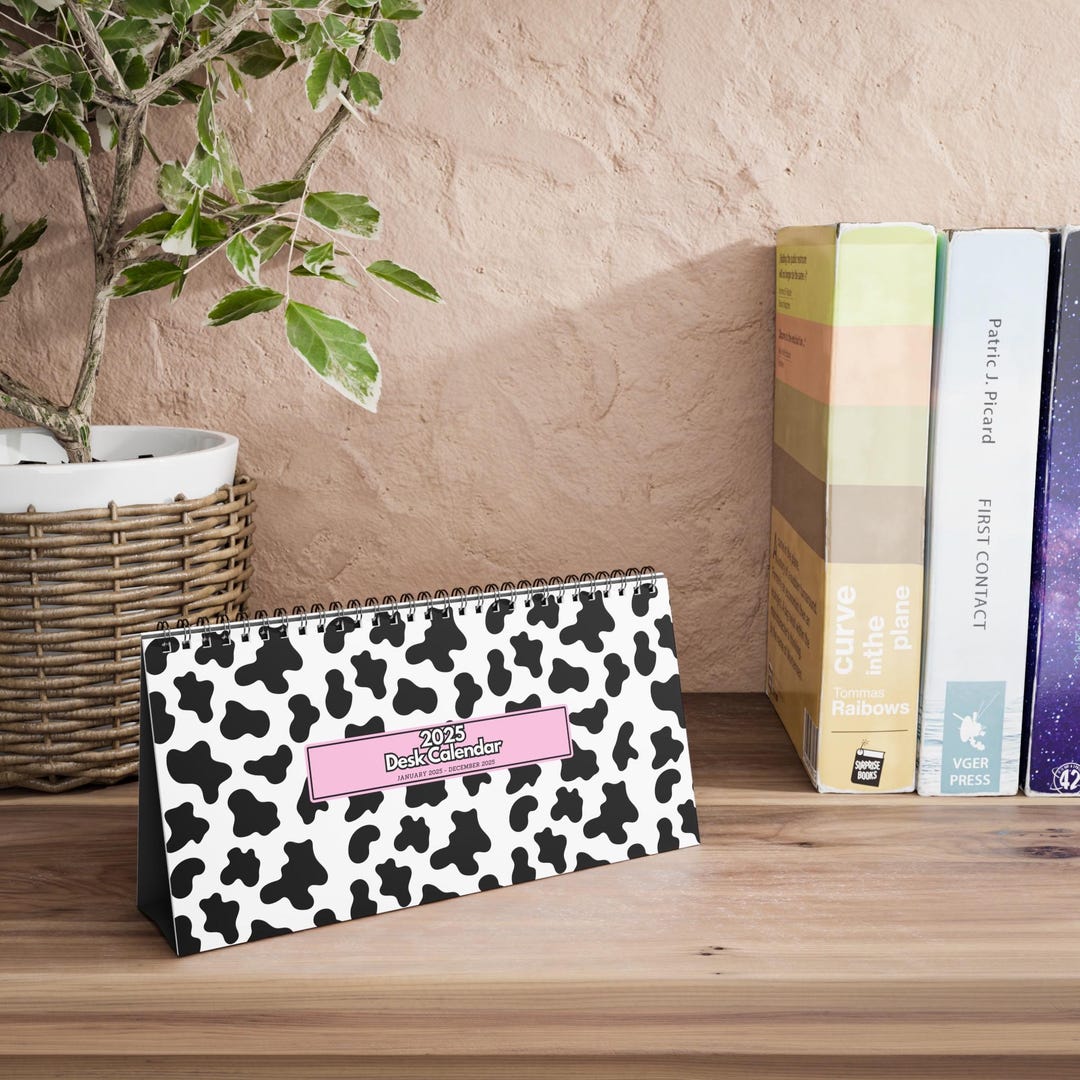 2025 Desk Calendar Cow Print Pink Desk Calendar Free Standing Desk ...