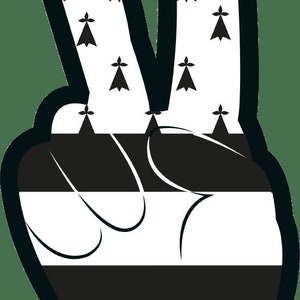 Peut inclure: Un signe de paix noir et blanc avec un contour noir et un numéro 29 rouge au centre. Le signe de paix est décoré d'un motif de fleurs de lys noires sur fond blanc.