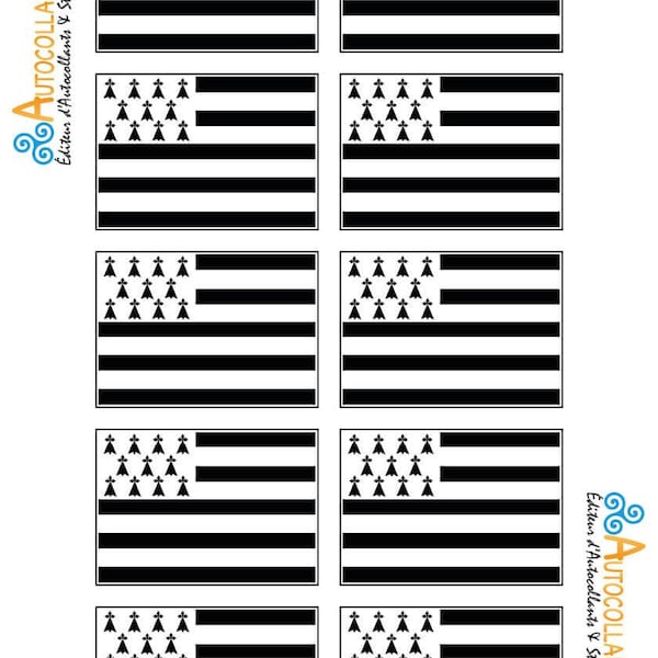 Planche 10 Drapeaux Bretons Papier Autocollant