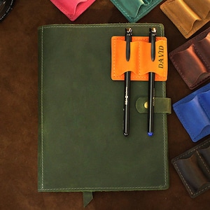 Leather Pen Clip for Notebook & Book, Personalized Two-Pen Loop, Planner Pen Holder, Back to School Gift, Student Accessories, Writing Tools