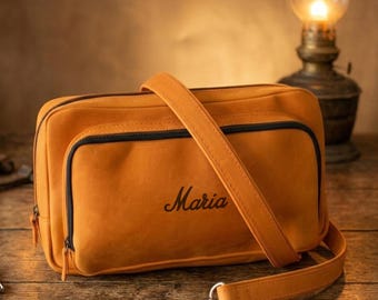 Leather Chest Bag for Women, Personalized Fanny Pack, Custom Name Crossbody Bag with Strap, Everyday Carry Organizer, Unique Bum Bag