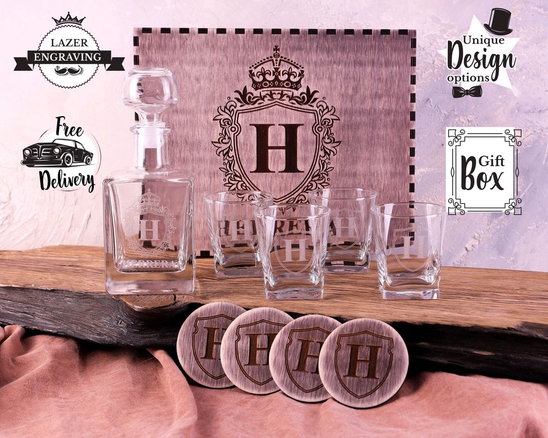 Whiskey Decanter Set With Box Custom Decanter Set Groomsmen Etsy