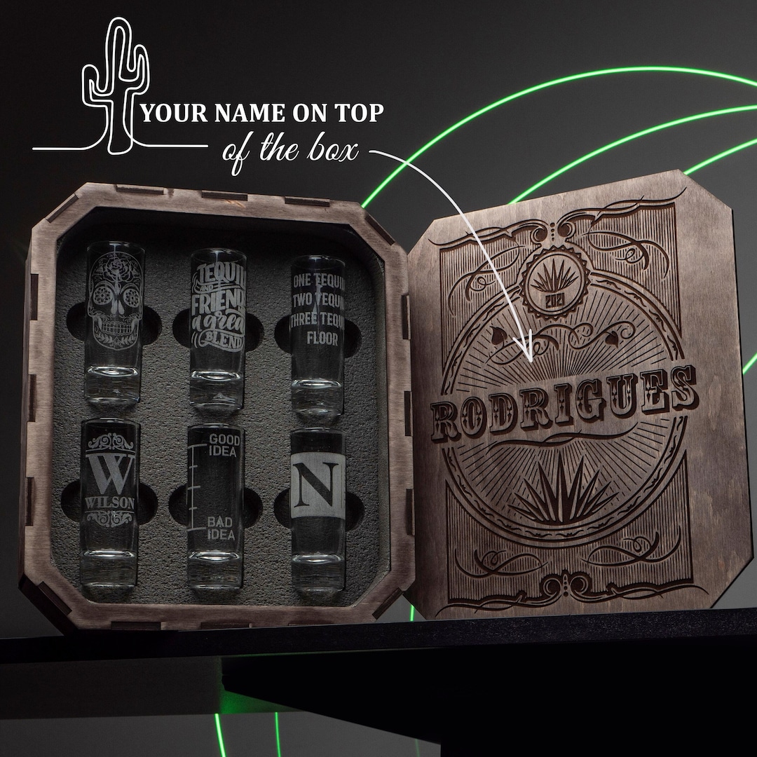Personalized Tequila Glasses With Flight Board, Engagement Gift, Vodka ...