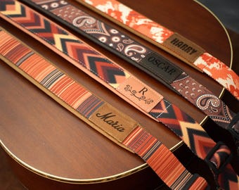 Correa de guitarra de cuero personalizada, correa de nailon estampada para guitarras clásicas, acústicas y eléctricas, regalo personalizado para guitarristas.