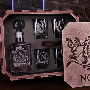 Whiskey Decanter Set Personalized With Box, Personalized Decanter Set, Customized Decanter Box ...