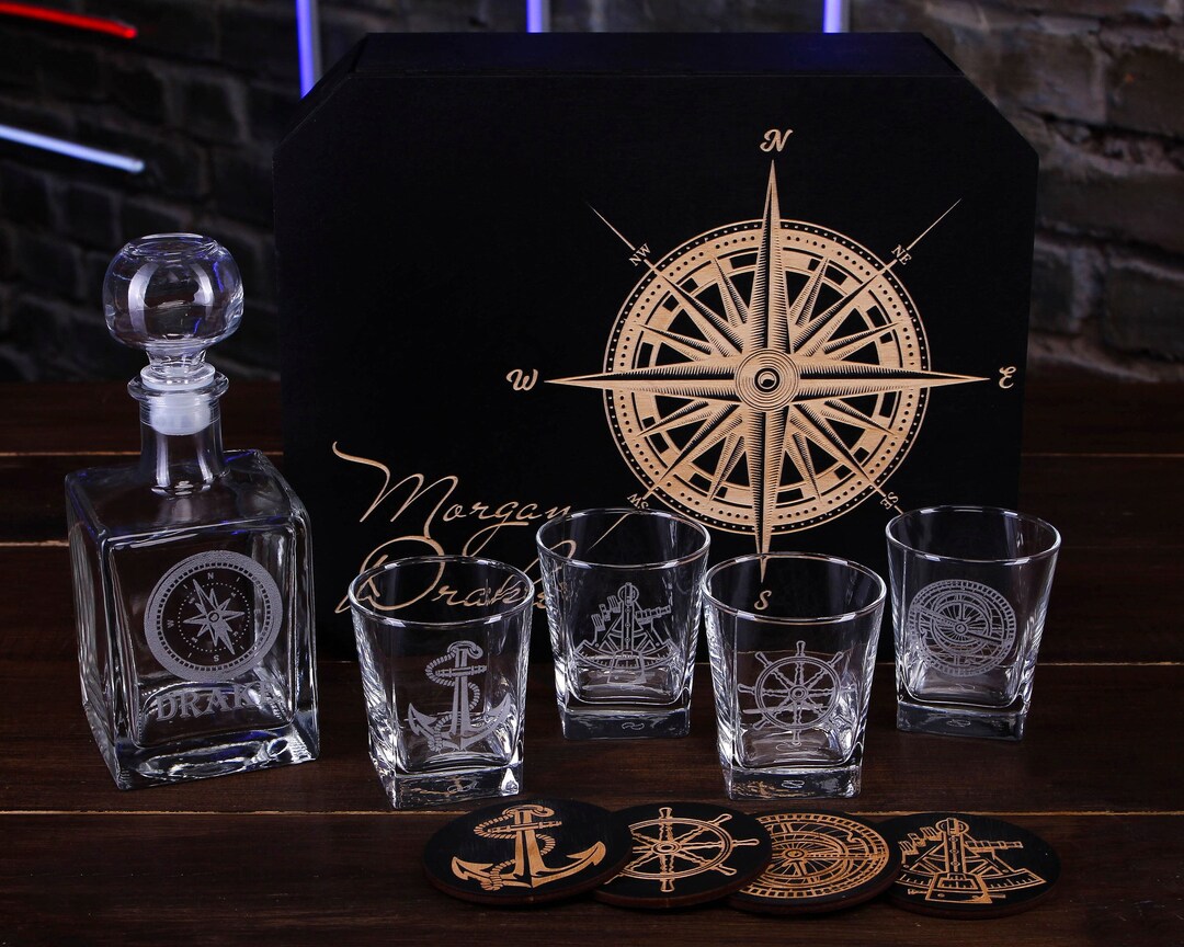 Engraved Decanter Set With Wooden Box, Personalized Whiskey, Engraved ...