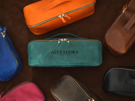 Personalized Leather Airwrap Vanity Case, Custom Hair Dryer Bag, Travel Hair Tool Pouch for Women, Unique Case for Dyson Accessories