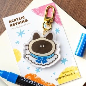 Siamese cat Acrylic keychain, keychain charm, cute keychain, animal keychain, character keychain, keychain for women, cat head keyring,