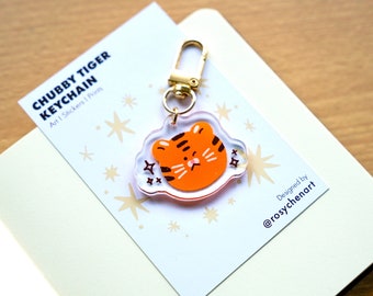 Small emoji tiger Acrylic keychain, keychain charm, cute keychain, animal keychain, character keychain, keychain for women, tiger keyring,