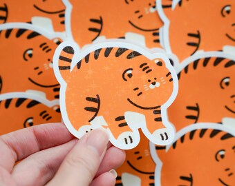 Chubby Sparkle Glitter Tiger  sticker, animal stickers, Journal stickers, Craft decoration stickers, kawaii tiger, cute doodle sticker