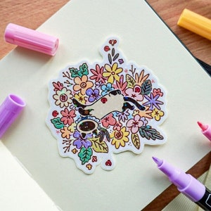 Sparkle Glitter Siamese cat and flowers  sticker, kawaii animal stickers, Journal stickers, Craft decoration stickers, Colourful spring bug