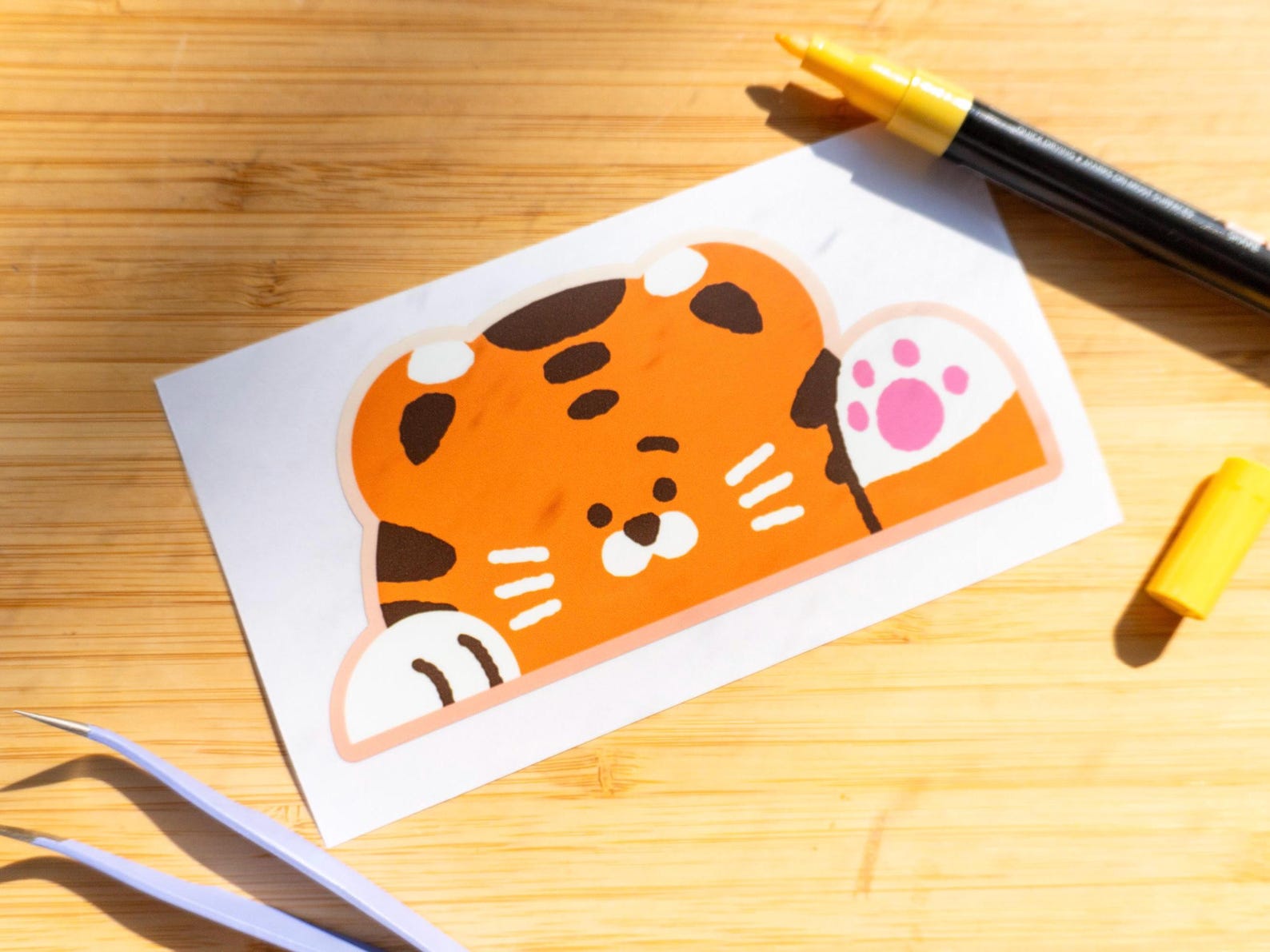 Tiger Peeker Sticker, Waterproof Outdoor Vinyl Decal, Kawaii Animal Car ...
