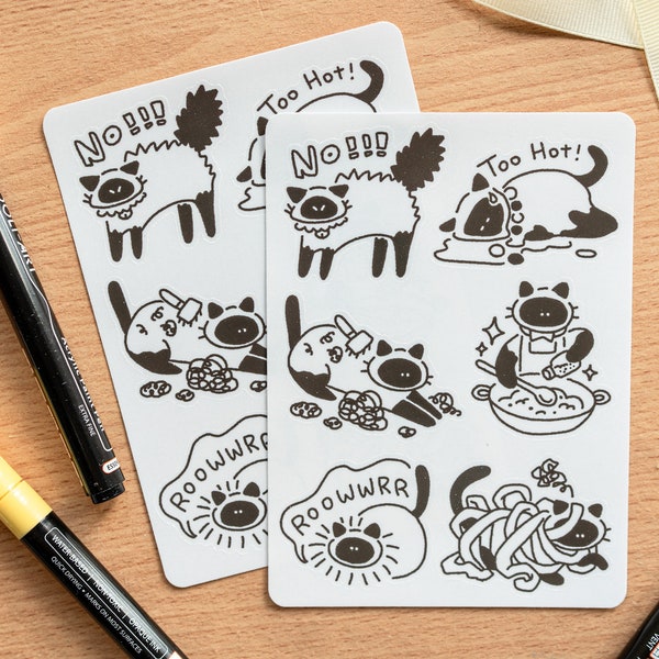 Simple line Siamese Cat sticker sheet, animal stickers, Journal stickers, Craft decoration stickers, kawaii cat, cute doodle cat sticker set