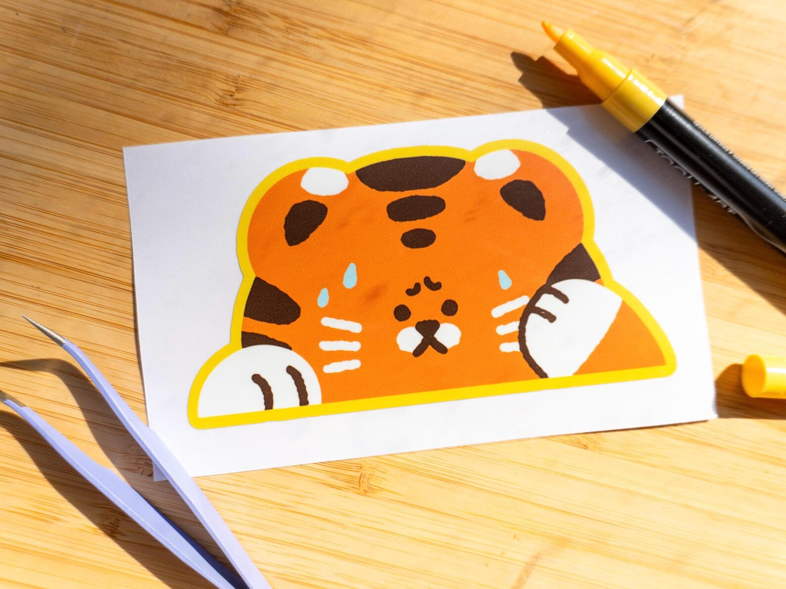 Tiger Peeker Sticker, Waterproof Outdoor Vinyl Decal, Kawaii Animal Car ...