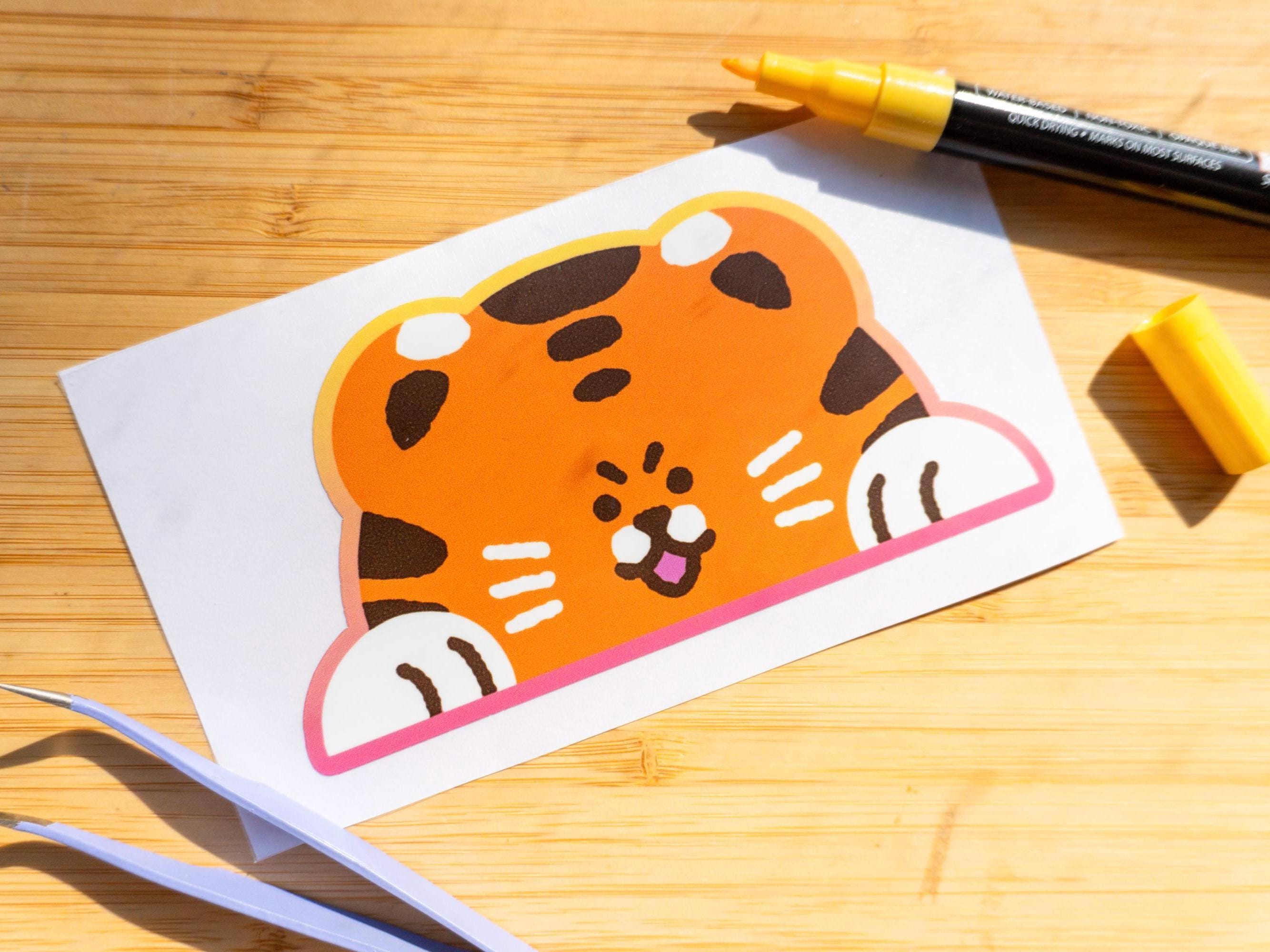 Tiger Peeker Sticker, Waterproof Outdoor Vinyl Decal, Kawaii Animal Car ...