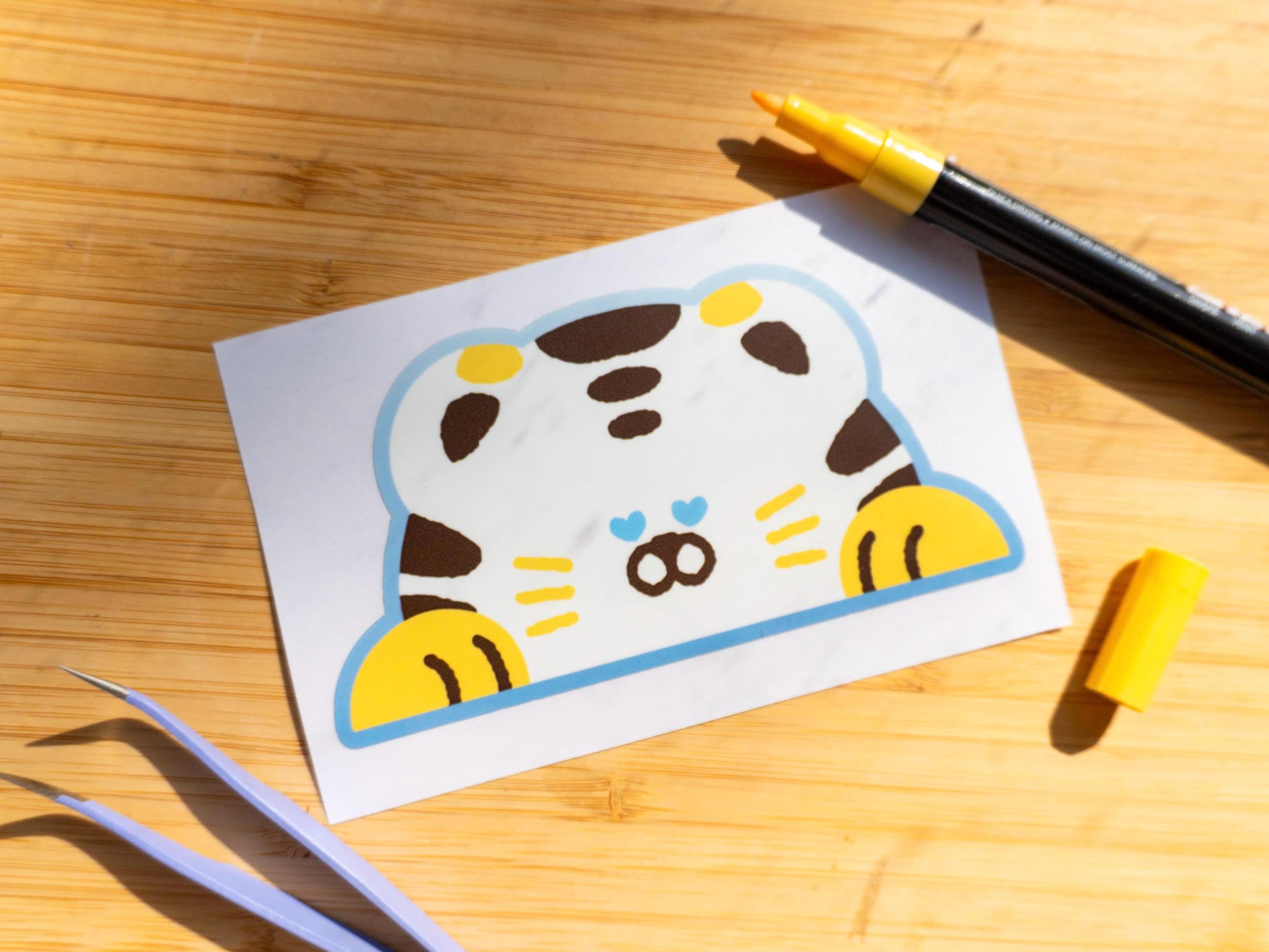 Tiger Peeker Sticker, Waterproof Outdoor Vinyl Decal, Kawaii Animal Car ...