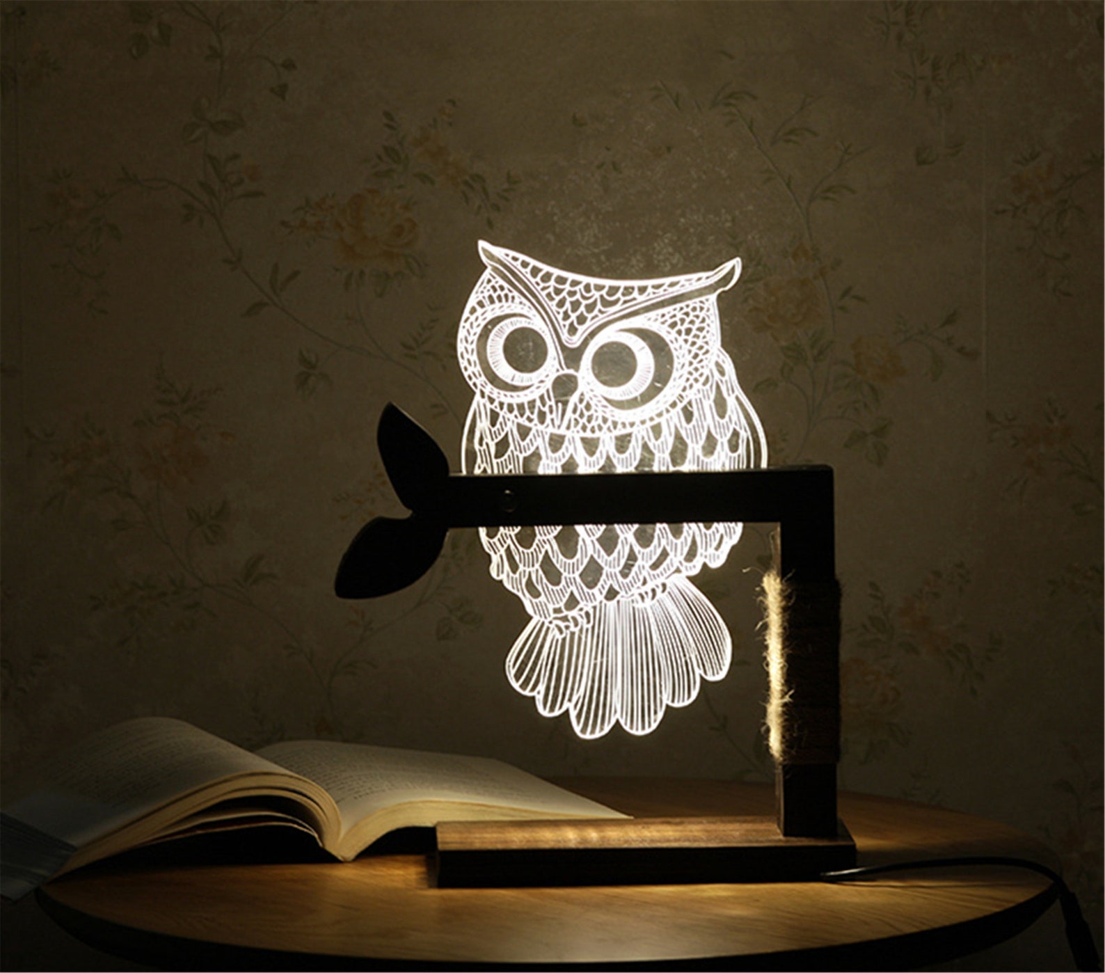 Personalized owl lamp Industrial Lamp Wooden Lamp Desk Etsy