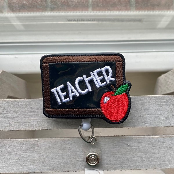 Teacher chalkboard vinyl name badge retractable badge reel Alligator reel