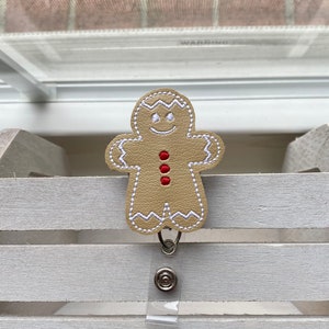 Gingerbread man cookie holiday christmas winter retractable badge reel Alligator reel