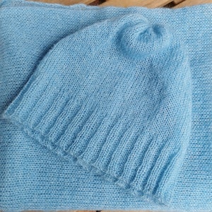 Hand knit hat and scarf set mohair thin warm