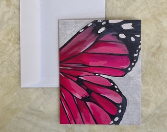 Pink Butterfly Wing Notecards  (Pack of 3 with white envelopes)