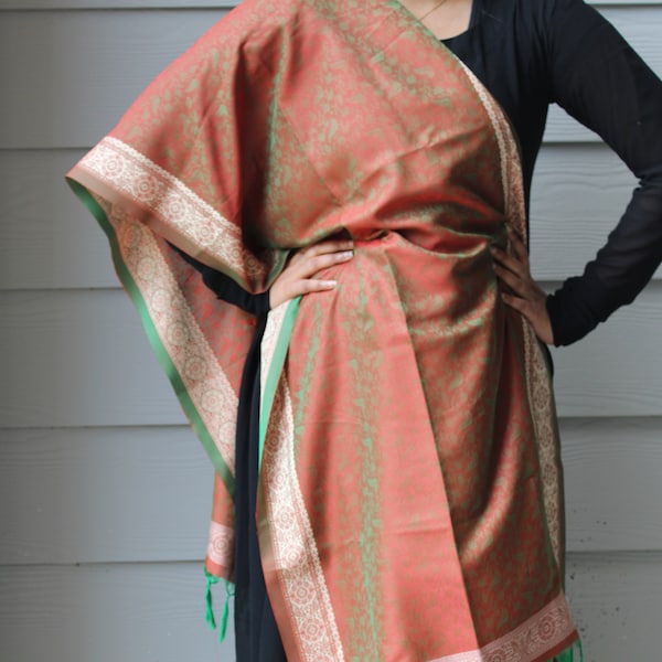 Indian dresses, Pashmina Silk dupatta, banarasi dupatta, handweaving, Indian outfit, Traditional Indian dupatta, Pure luxury silk