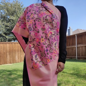 Banarasi Silk Pink Dupatta with multicolor and gold floral handweaving, Indian traditional Festive wear, Luxurious Banarasi silk