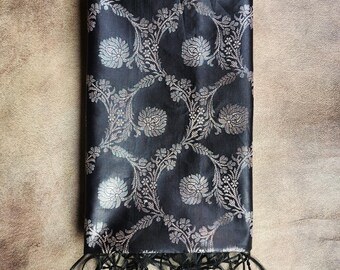 Black Semi Silk Zari Dupatta