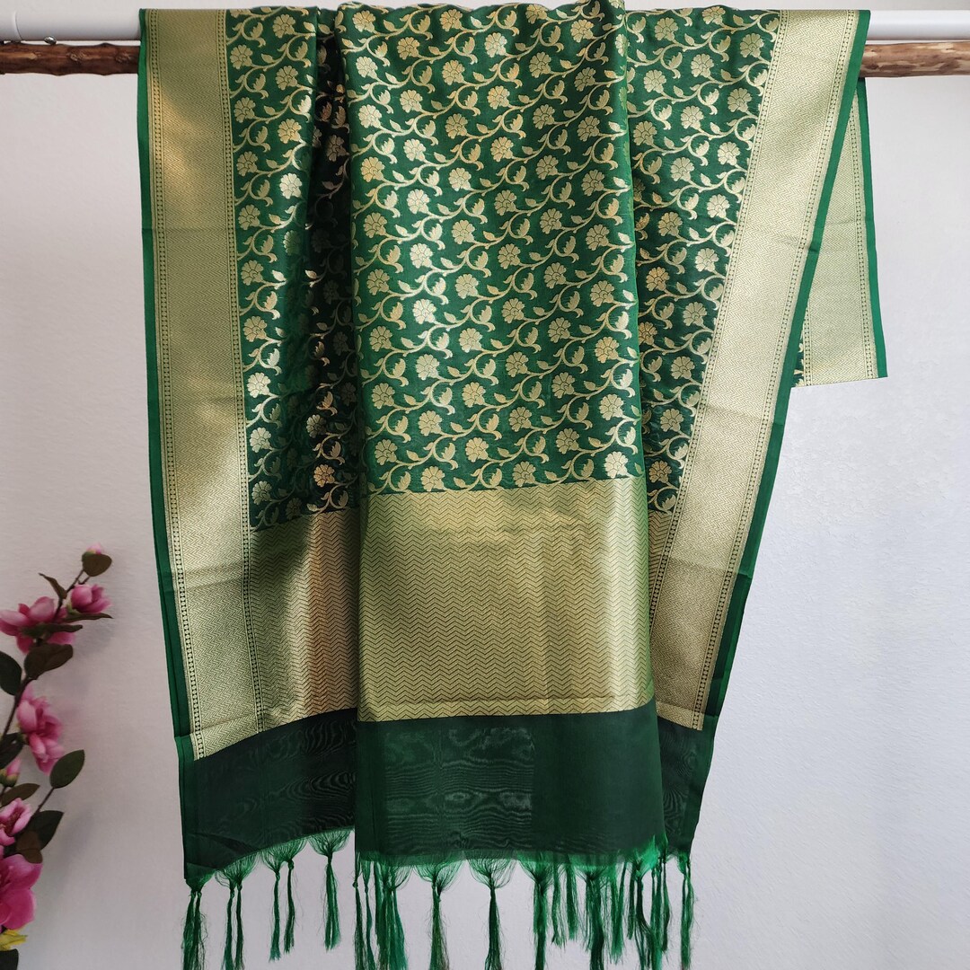 Green Banarsi Silk Dupatta main image 0