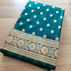 Royal Turquoise Green Banarasi Silk Saree with Golden Zari Weave
