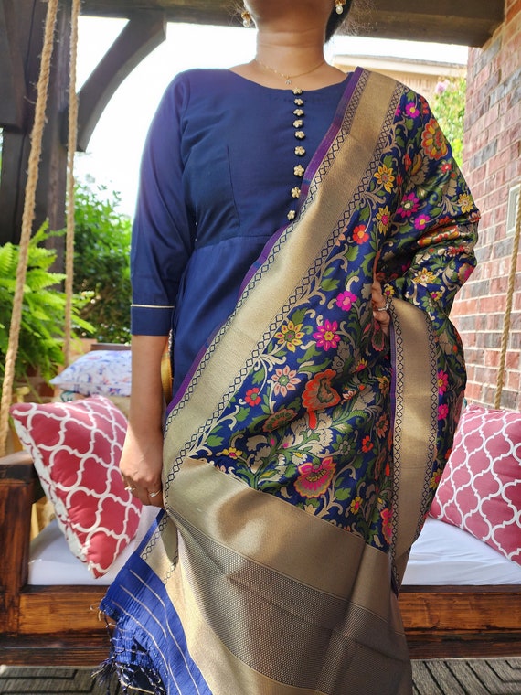 BᑌᑎᗩᏆ - Banarasi Fabric Kurti With Rayon Palazzo Set Size: M L XL 2XL  Within 6-8 business days Free and Easy return-No question asked Fabric: Art  Silk Bust Size: M-38,L-40,XL-42,XXL-44 Waist Size: