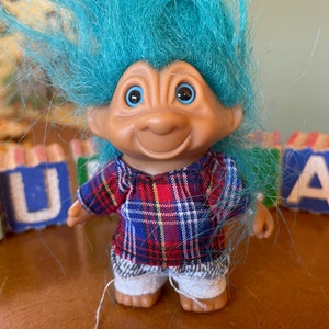 Vintage 90&#39;s Little Troll Grunge in Plaid Shirt and Whitewash Jeans