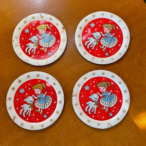 Vintage Little Bo Peep Set of 4 Tin Plates- Kids Play Collectibles