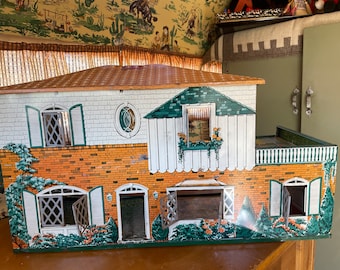 1950s Tin Litho T. Cohn Inc. 2 Story Dollhouse