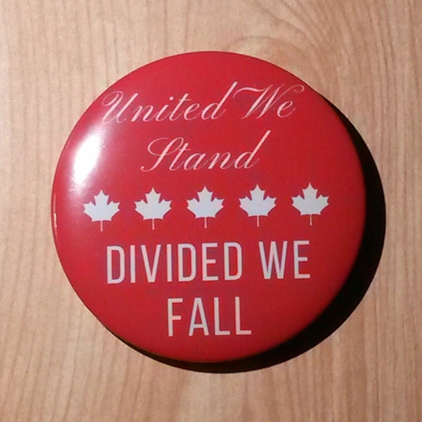 United We Stand Divided We Fall Pinback Button Pin, Freedom Canada Badge, Critical Thinking, Patriot Gift, Backpack Accessory, Decoration