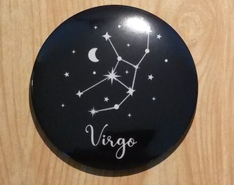 Virgo Constellation Zodiac Pinback Button Pin, Astrology Accessory, Birthday gift, astrological sign badge, horoscope, September, Autumn
