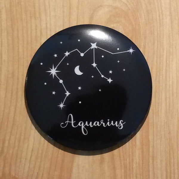Aquarius Zodiac Constellation Pinback Button Pin, Astrology Accessory, Birthday gift, party favor, astrological sign badge, horoscope