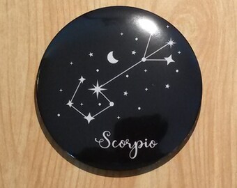 Scorpio Zodiac Constellation Pinback Button Pin, Astrology Accessory, Birthday gift, party favor, astrological sign badge horoscope, October