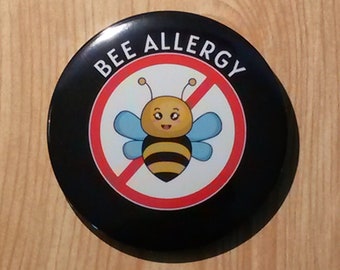 Bee Allergy Pinback Button Pin, Insigne de sensibilisation aux allergies, Avertissement d'alerte médicale, Accessoire de sac à dos, Aide à la communication