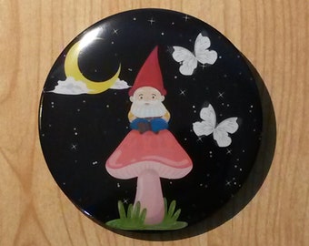 Mushroom Gnome Pinback Button Pin, Goth Goblincore Cottagecore Fairycore Badge, Dark Academia Accessory for Backpack, Purse, Tote Bag