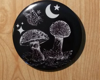 Butterfly Toadstool Mushrooms Pinback Button Pin, Goth Goblincore Cottagecore Fairycore Badge, Dark Academia Accessory for Backpack Purse