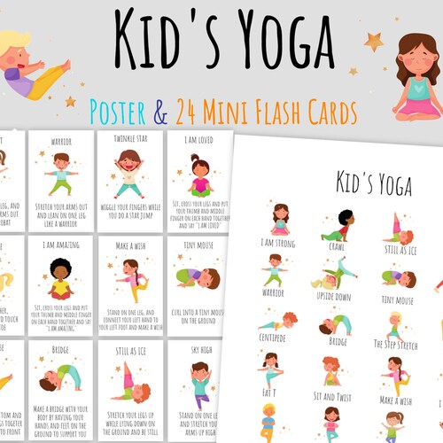 Kid's Yoga Flash Cards Printable Fitness Activity for - Etsy