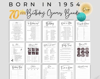 Born in 1954 70th Birthday Party Games Bundle for Him Printables | Minimalist Design | Birthday Party Trivia | Fun Instant Download!