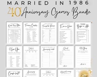 40th Wedding Anniversary Games Bundle Married in 1986 | Anniversary Party | Minimalist Design 14 Fun Party Printable Games!