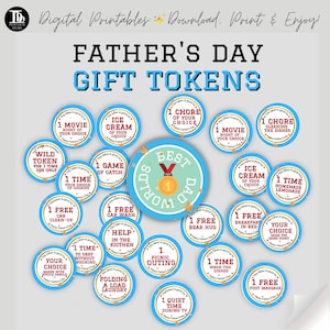 Vaderdagcadeautokens/blauwe vaderdagcoupons/afdrukbare papatokens/cadeau voor papa van de kinderen/medaille voor papa/gelukkige vaderdag!