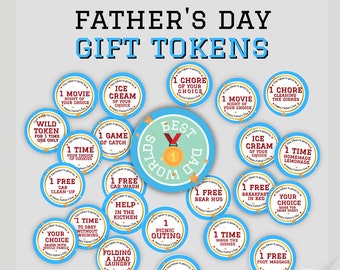 Father's Day Gift Tokens / Blue Father's Day Coupons / Printable Dad Tokens / Gift for Dad from the kids/ Medal for Dad/ Happy Father's Day!