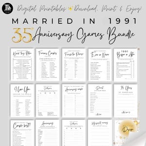 35th Wedding Anniversary Games Bundle Married in 1991 | Anniversary Party | Minimalist Design 14 Fun Party Printable Games!