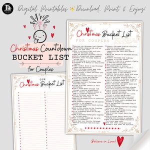 Christmas Countdown Activity Ideas List for Couples activity sheet | Bucket List Ideas | Couple Advent Tasks | Holiday Couple Bonding Fun!