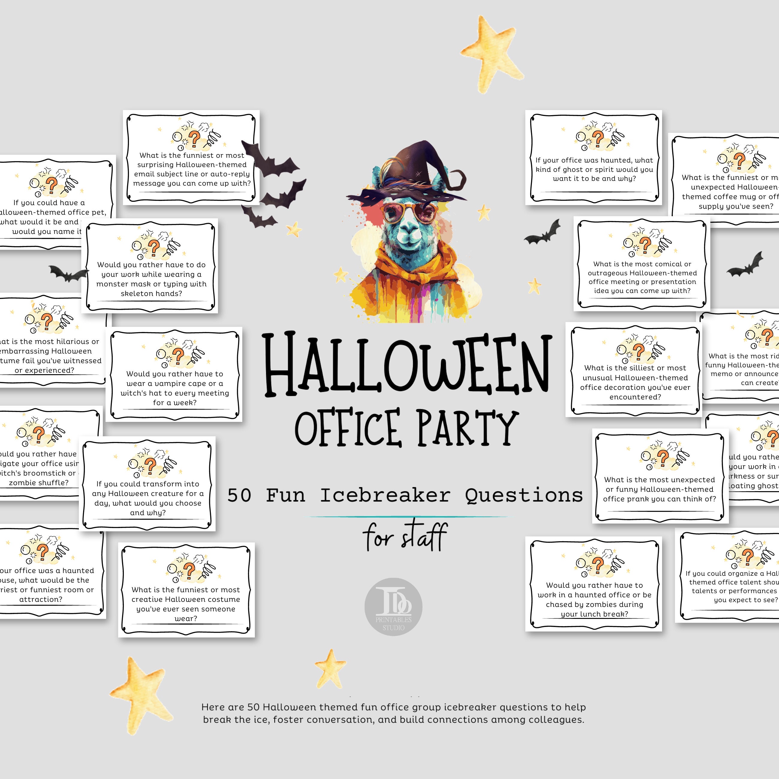 Halloween Office Party Fun Icebreaker Questions for Staff Trick or Treat  Office Party Teambuilding Cards Printable Fun for Colleagues 