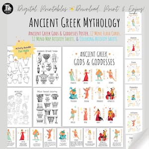 Druckbare Antike griechische Mythologie Aktivitätspaket für Kinder | Themenrecherche | Homeschooling | Götter & Göttinnen, Mind Maps und vieles mehr!
